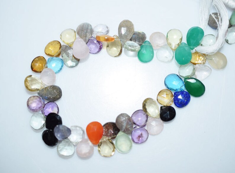 BL1242 8 Multi Semiprecious Briolette Natural Multi Semiprecious Mix Shape Faceted Beads 8.5x8.5-12.5x8 mm