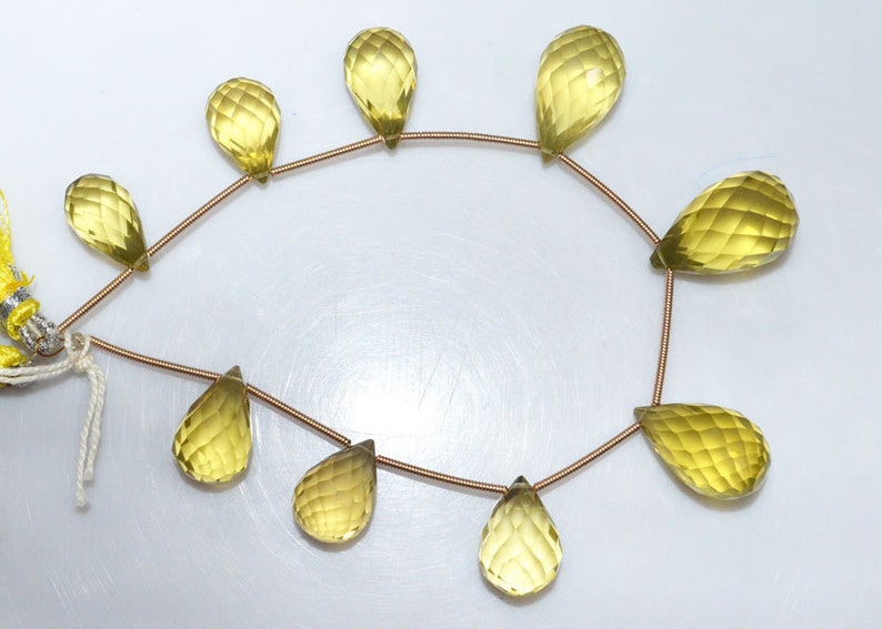 7 Natural Lemon Quartz Briolette Natural Lemon Quartz Faceted Tear Drop Beads 9x15-14x22 mm BL1871 Tear Drop Briolette