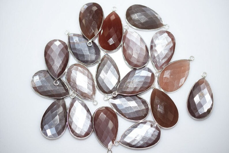 Moonstone Faceted Pear Shape Pendant 26-28 mm Hot Selling Chocolate Moonstone Sterling Silver Bezel Connector Pendant SSC124