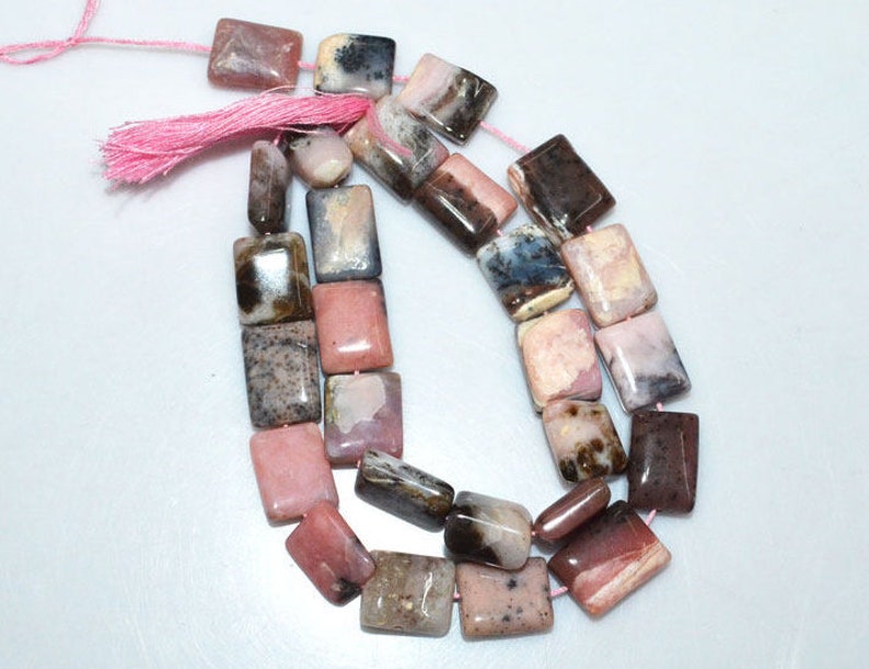 14 BL3737A 9x12-12x14 mm Pink Opal Plain Square Briolette 1 Strand Natural Pink Peruvian Opal Flat Cushion Smooth Beads
