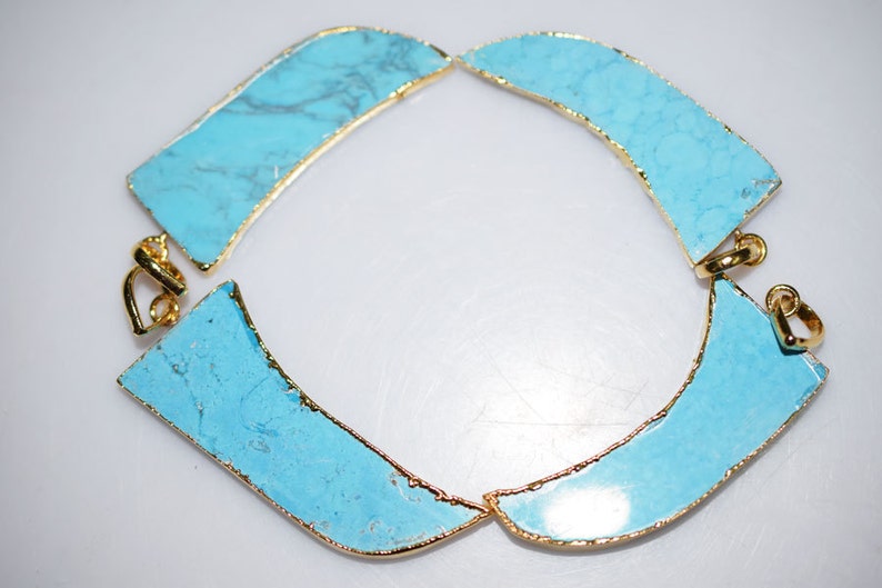 Beautiful 4 Pcs.Magnesite Turquoise Horn Electroplated Egde-Magnesite Turquoise 24k Gold Plated Pendant AH116 54-56 mm