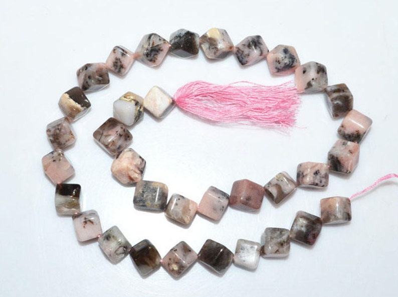 Plain 3D Box Briolette 7.50-8.50 mm 14.5-BL3734B 1 Strand Natural Pink Peruvian Opal 3D Box Smooth Beads-Pink Opal Briolette