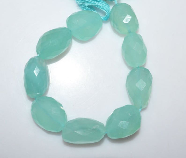 7 Chalcedony Faceted Tumble Beads 15x19-17x26 mm 1 Strand Natural Aqua Chalcedony Faceted Nuggets Briolette BL2674