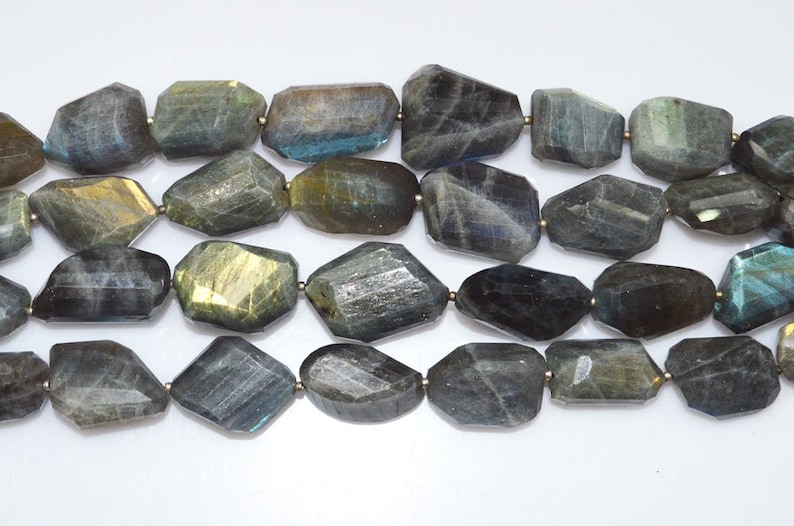 1 Strand Labradorite Faceted Nuggets Briolette Labradorite Faceted Tumble Beads 14x20-18x26 mm 7 BL2325