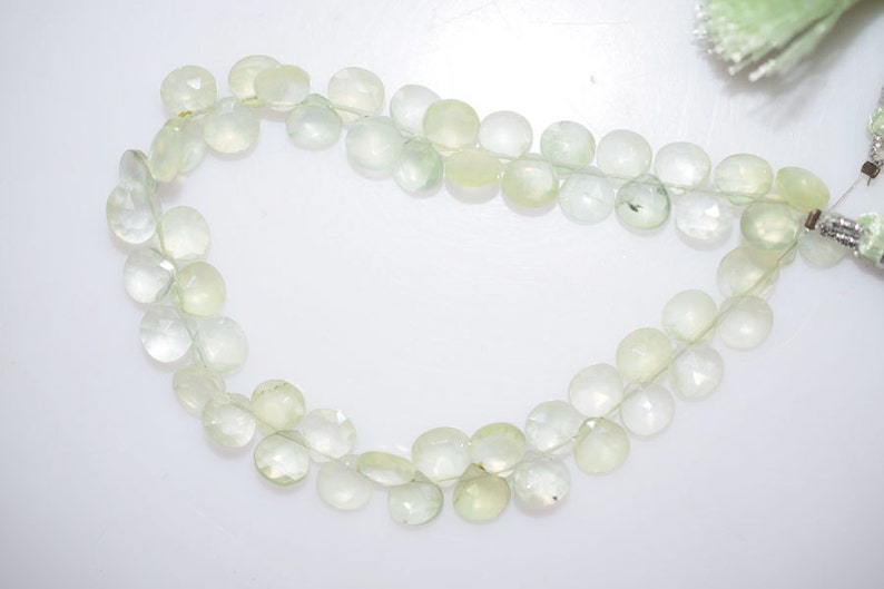 BL497 6.5x6.5-7x7 mm Prehnite Heart Shape Beads 8 Strand Good Quality Prehnite Faceted Heart Shape Briolette