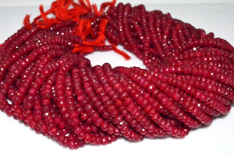 Dyed Ruby Faceted Rondelle Beads 16 MC075D Natural Dyed Ruby 5.50 mm Sold By Strand Natural Dyed Ruby Rondelle Beads