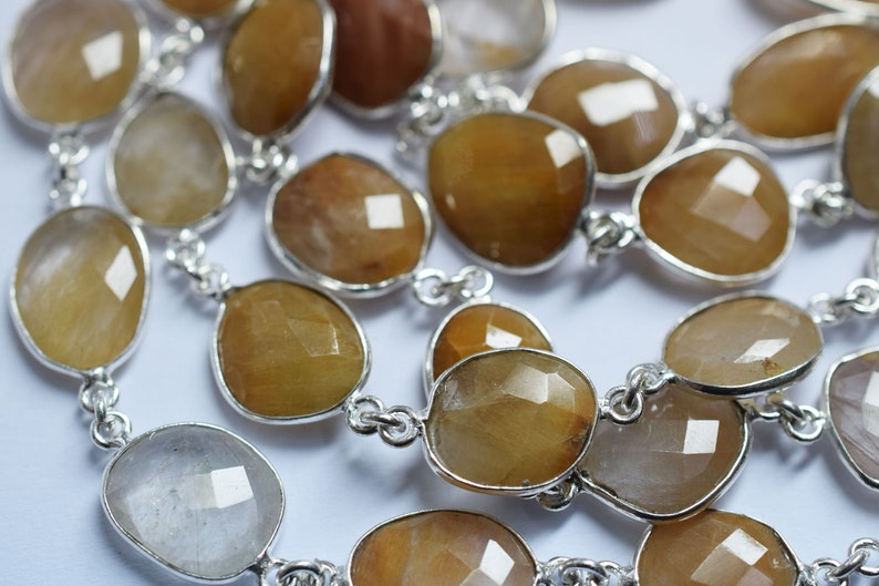 Natural Camel Rutile Free Form Connector Chain Sold By Foot Camel Rutile Faceted Bezel Connector Link Chain RB6029 14-18 mm
