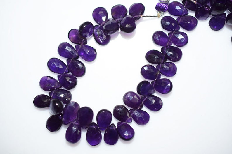 9x6.5-12x7.5 mm BL1260 Amethyst Pear Shape Briolette Amethyst Faceted Beads Amethyst Briolette 7 Inch Strand