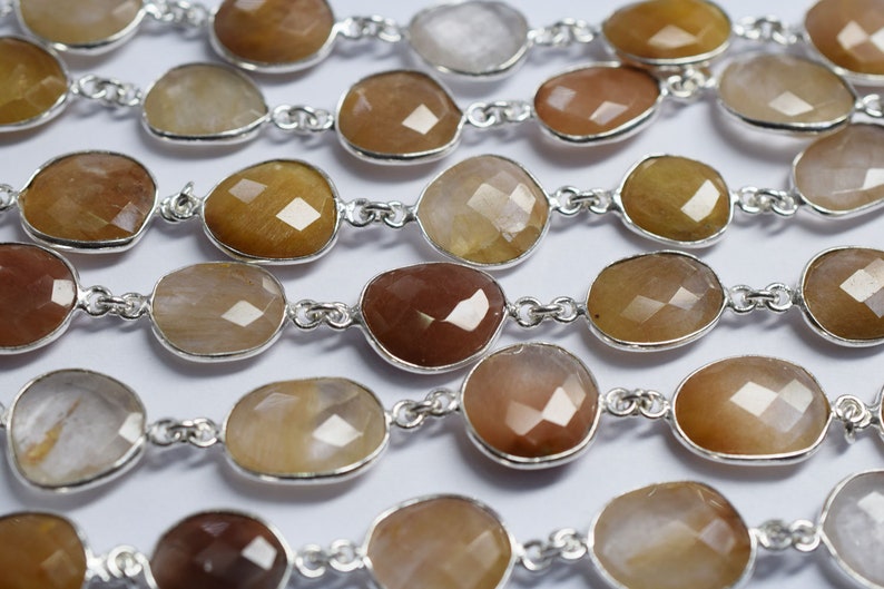 Natural Camel Rutile Free Form Connector Chain Sold By Foot Camel Rutile Faceted Bezel Connector Link Chain RB6029 14-18 mm