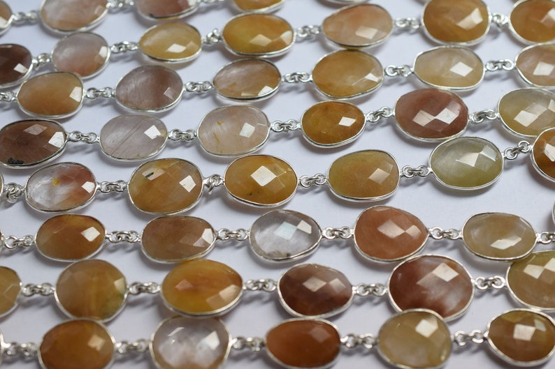 Natural Camel Rutile Free Form Connector Chain Sold By Foot Camel Rutile Faceted Bezel Connector Link Chain RB6029 14-18 mm