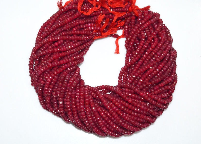 Dyed Ruby Faceted Rondelle Beads 16 MC075D Natural Dyed Ruby 5.50 mm Sold By Strand Natural Dyed Ruby Rondelle Beads