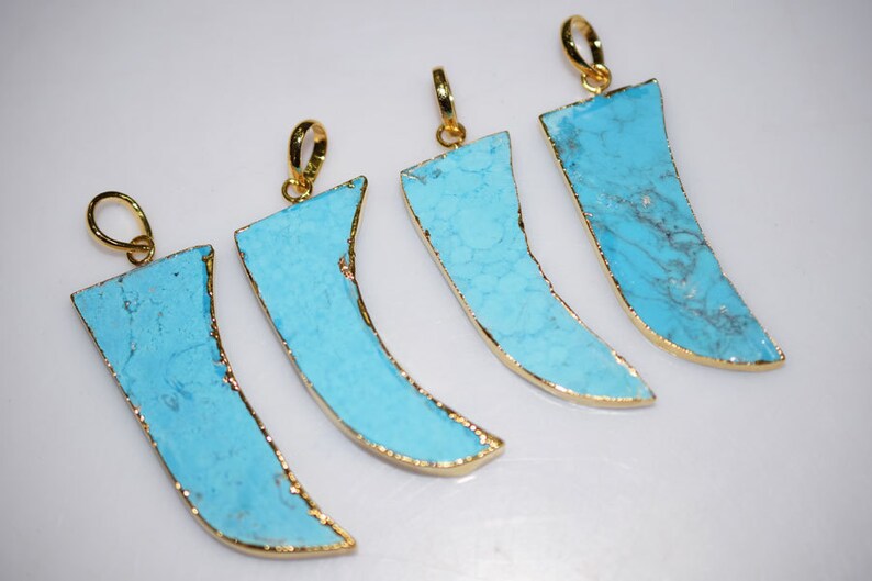 Beautiful 4 Pcs.Magnesite Turquoise Horn Electroplated Egde-Magnesite Turquoise 24k Gold Plated Pendant AH116 54-56 mm