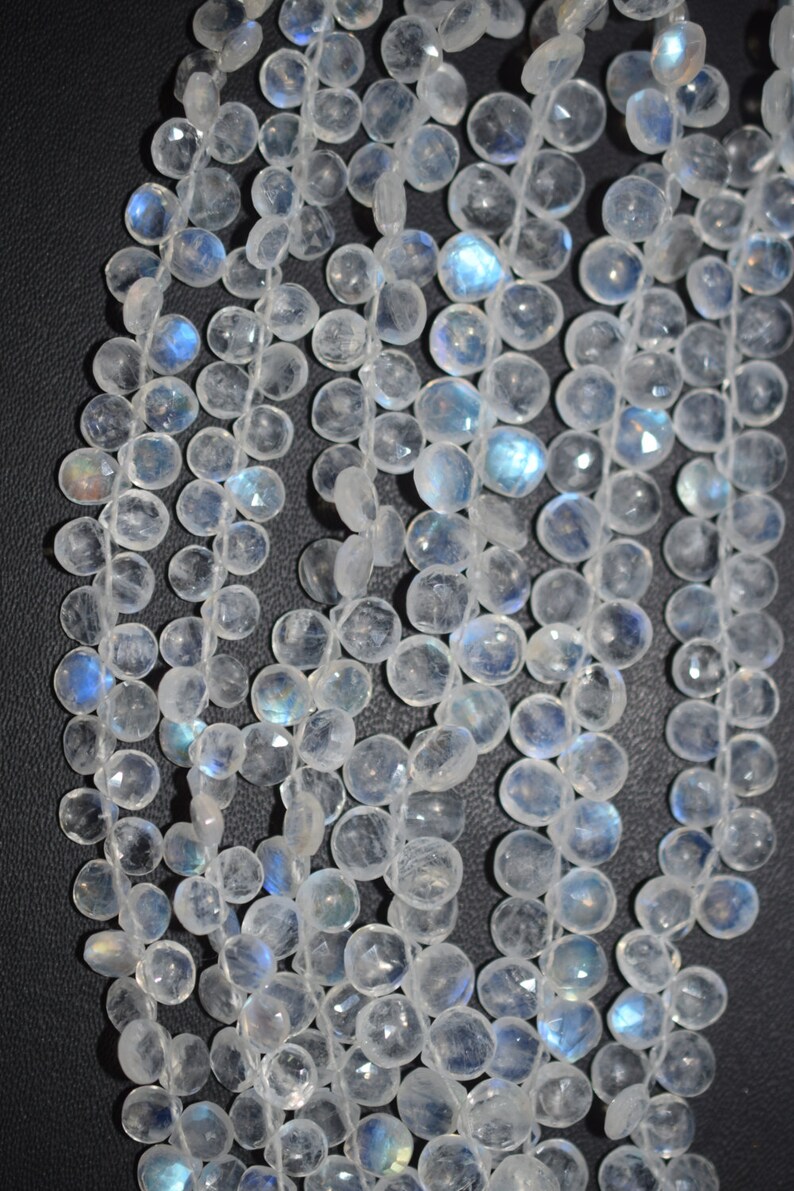 Good Quality White Rainbow Moonstone Heart Faceted Briolette Rainbow Moonstone Faceted Briolette 6x6-8x8 mm BL276