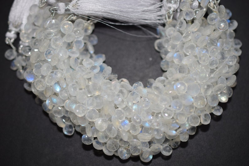 Good Quality White Rainbow Moonstone Heart Faceted Briolette Rainbow Moonstone Faceted Briolette 6x6-8x8 mm BL276