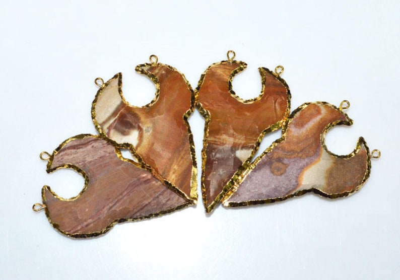 AH432 Electroplated With 24K Gold Plated Pendant 4 Pieces Brand New Jasper Arrowhead Double Bail Pendant 55-58 mm