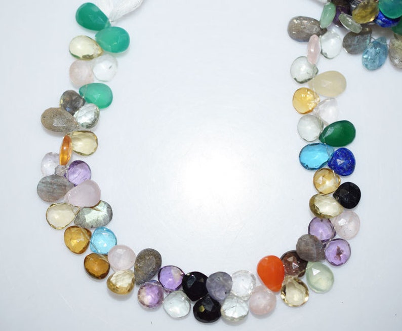 BL1242 8 Multi Semiprecious Briolette Natural Multi Semiprecious Mix Shape Faceted Beads 8.5x8.5-12.5x8 mm