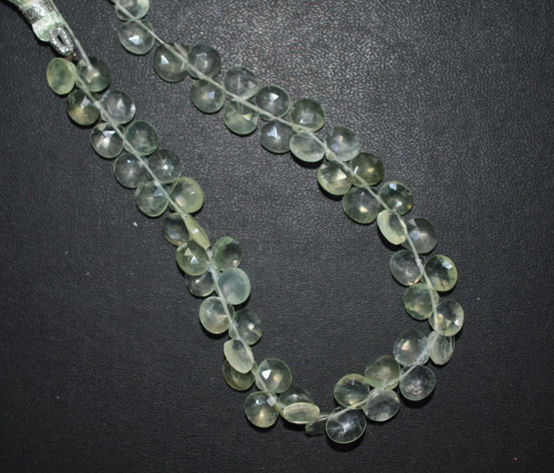 BL497 6.5x6.5-7x7 mm Prehnite Heart Shape Beads 8 Strand Good Quality Prehnite Faceted Heart Shape Briolette