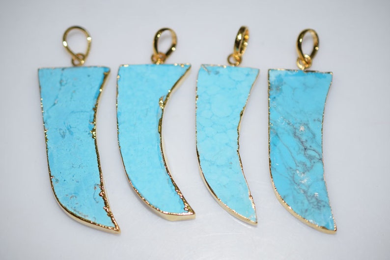 Beautiful 4 Pcs.Magnesite Turquoise Horn Electroplated Egde-Magnesite Turquoise 24k Gold Plated Pendant AH116 54-56 mm