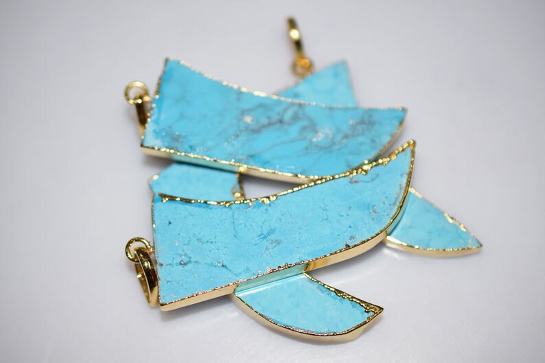 Beautiful 4 Pcs.Magnesite Turquoise Horn Electroplated Egde-Magnesite Turquoise 24k Gold Plated Pendant AH116 54-56 mm