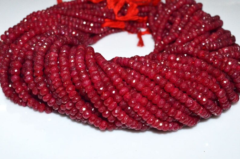 Dyed Ruby Faceted Rondelle Beads 16 MC075D Natural Dyed Ruby 5.50 mm Sold By Strand Natural Dyed Ruby Rondelle Beads