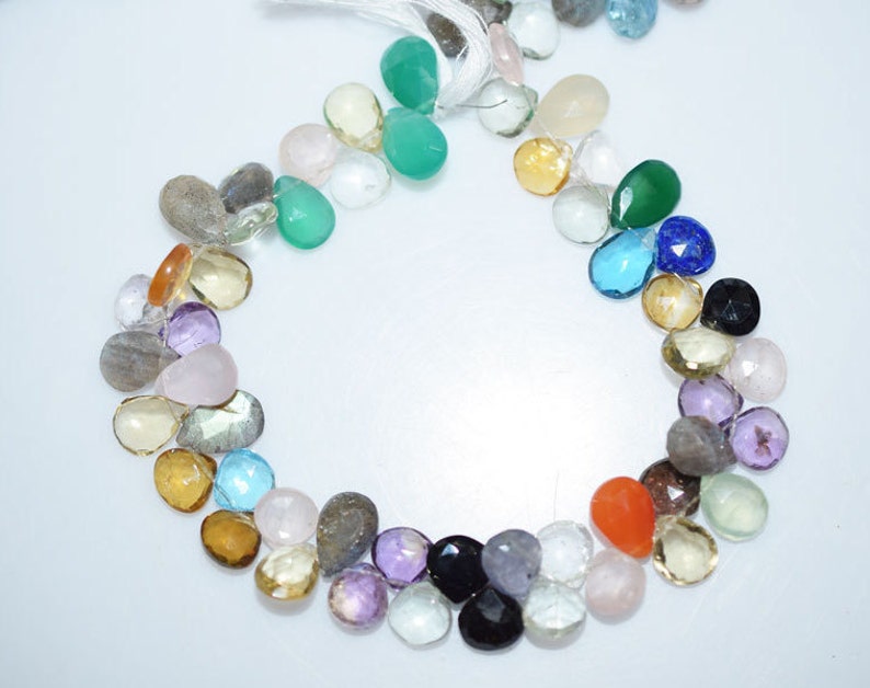 BL1242 8 Multi Semiprecious Briolette Natural Multi Semiprecious Mix Shape Faceted Beads 8.5x8.5-12.5x8 mm