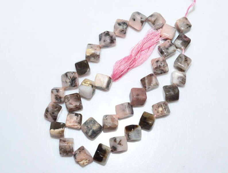 Plain 3D Box Briolette 7.50-8.50 mm 14.5-BL3734B 1 Strand Natural Pink Peruvian Opal 3D Box Smooth Beads-Pink Opal Briolette