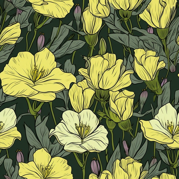 Evening Primrose Fabric Prints Texas Wildflowers, 3 different prints .PNG