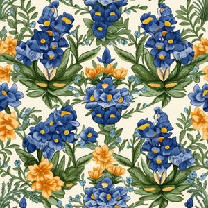Blue Bonnet Texas Wildflower Illustrations Tiled, 3 images .PNG
