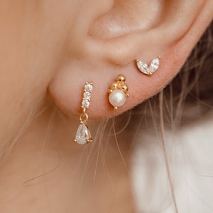Dainty Teardrop Earrings Gold Sterling Silver Dangling Earrings CZ Stud Earrings Tiny Dangle Earrings image 1