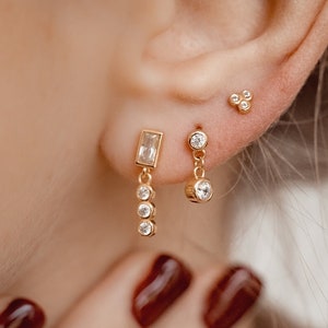 Bar Drop Earrings Gold Plated | Tiny Bar Earrings | Tiny Drop Earrings | Real Silver Earrings | Baguette Earrings
