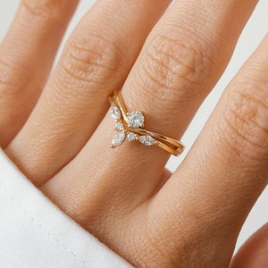 Gemstone Crown Ring Gold Plated Sterling Silver | Delicate Ring with Zirconia Stones | Available in 2 Sizes