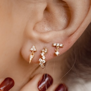 Trinity Earrings Gold Plated | Triangle Earrings | Spike Earrings | Zirconia Stud Earrings Sterling Silver