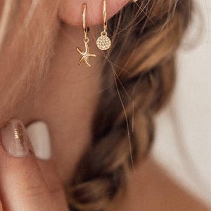 Gold Plated Sterling Silver Huggie Earrings: Textured Coin Charm
