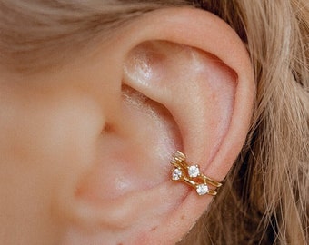 Band Ear Cuff Ohrring mit Zirkoniasteinen Sterlingsilber in Gold | Frauen Ohrstecker 925 Sterling Silber 18K Gold