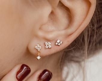 Silver Daisy Earrings | Tiny Drop Earrings Gold | Silver Zirconia Earrings | Tiny Sterling Silver Earrings
