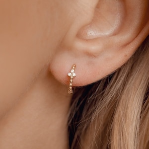 Trinity Earrings | Huggie Earrings Gold | Trinity Stone Earring | Gold Dot Earrings | 14K Gold Earrings Hoops | Gold Huggies