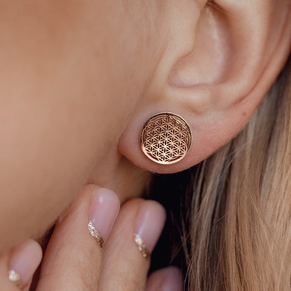 Flower of Life Stud Earrings Rose Gold | Women Rose Gold Earrings Stainless Steel