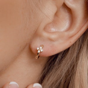 14k Gold Huggies | Four Leaf Clover Earrings | Solid Gold Hoop Earrings | Solid Gold Huggie Hoops | Huggie Hoop Earrings Gold 14K