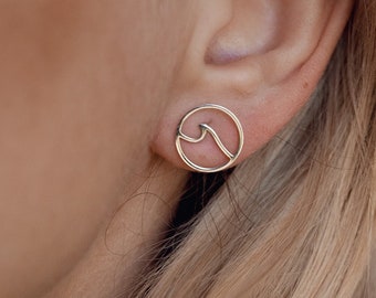 Wave Earrings Silver | Round Open Circle Ear Studs Stainless Steel Jewellery