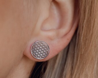 Flower of Life Stud Earrings Silver | Women Silver Earrings Stainless Steel