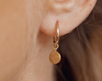 Boze oog charme hoepel oorbellen goud sterling zilver | Kleine gouden hoepels Huggie oorbellen 18K verguld 925 zilver