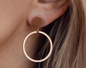 Circle Hoop Earrings Rose Gold | Round Earrings Open Circle Silver | Waterproof Earrings | 18K Gold Plated Earrings | Geometric Jewelry