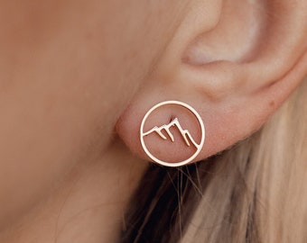 Mountain Stud Earrings Gold Plated | Silver Mountain Earrings | Mountain Jewelry Rose Gold | Mountain Range Earrings | Waterproof