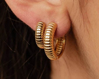 Chunky Gold Hoops | Mini Hoop Earrings | Small Hoop Earrings | Thick Hoop Earrings | Gold Plated Hoop Earrings | Textured Hoop Earrings