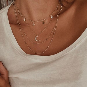 Multilayer Necklace Set in Gold 3 Necklaces Half Moon Necklace, Double Layered Necklace and Necklace with Star Charms image 1