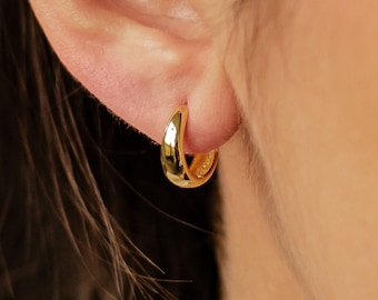Dikke hoepel oorbellen sterling zilver | Kleine koepel hoepel oorbellen | Brede zilveren hoepels | Gouden dikke hoepels | Verklaring oorbellen