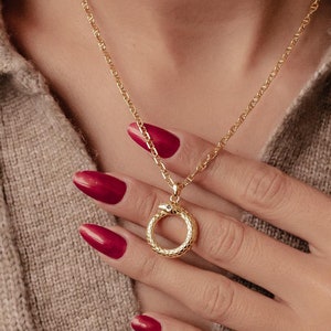 Ouroboros Necklace Sterling Silver | Snake Pendant for Renewal | Snake Chain with Mindfulness Pendant | Gold Snake Chain Necklace