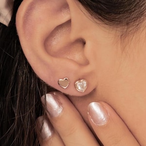 Dainty Sterling Silver Heart Stud Earrings: Cubic Zirconia, Minimalist Jewelry