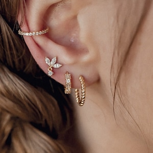 Gold Plated Sterling Silver Twisted Hoop Earrings: Delicate Spiral Design