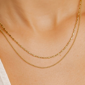 Beaded Bar Necklace Gold | Bar Chain Necklace | Dainty Waterproof Necklace in Silver, Gold and Rose Gold